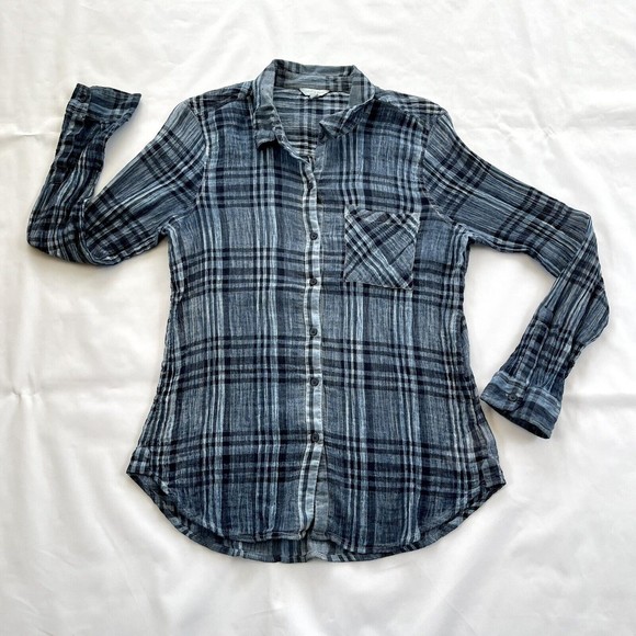 Lucky Brand Tops - Lucky Brand Women's Plaid Button Front Lightweight Cotton Top Shirt Blue Large
